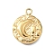 Hammered 304 Stainless Steel Pendants, Ion Plating(IP), Flat Round with Moon Charms, Real 14K Gold Plated, 15.5x12.5x2mm, Hole: 1.5mm