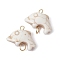 Synthetic Turquoise Connector Charms, Dolphin Links with Golden Plated Stainless Steel Double Loops, Floral White, 15~16x20x6.5~7mm, Hole: 2mm and 3.5mm