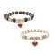 2Pcs 2 Colors Natural Lava Rock Stretch Bracelets Set with Rhinestone Beads, Essential Oil Gemstone Jewelery with Red Charm for Women, Mixed Color, Inner Diameter: 2-1/8 inch(5.4cm), 1pc/style