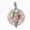 Plated Alloy Locket Pendants, Diffuser Locket, with Magnetic, Flat Round with Tree of Life & Owl, Colorful, 43x35x15.5mm, Hole: 6x3mm, Inner Measure: 32mm