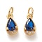 Brass Micro Pave Clear Cubic Zirconia Charms, with Jump Rings, Long-Lasting Plated, Real 18K Gold Plated, Teardrop, Blue, 10.5x5.5x3.5mm, Hole: 3.4mm