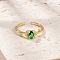 Rack Plating Brass Micro Pave Cubic Zirconia Open Cuff Finger Rings for Women, Long-Lasting Plated, Oval, Real 18K Gold Plated, Oval: 6x9mm