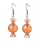 Glass Candy Dangle Earrings, 316 Surgical Stainless Steel Jewelry, Coral, 48.5~49x14mm