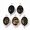 Natural Tiger Eye Links Connectors, with Light Gold Tone Brass Findings, Oval, Faceted, 27.5x14.5x6mm, Hole: 2mm