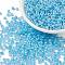 13G 8/0 Glass Seed Beads, Ceylon, Round, Pale Turquoise, 3mm, Hole: 1mm