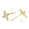 Brass Ear Studs, with Cubic Zirconia, Star, Real 18K Gold Plated, 6.5x6.5mm, Pin: 0.8mm