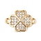 Brass Micro Pave Clear Cubic Zirconia Connector Charms, Cadmium Free & Nickel Free & Lead Free, Clover, Real 18K Gold Plated, 11x15.5x2.5mm, Hole: 1.6mm