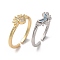 2Pcs 2 Style Cubic Zirconia Open Cuff Rings Set, Sun & Moon Matching Couple Rings, Platinum & Golden, Inner Diameter: 17~17.5mm, 1Pc/style