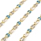 Brass Curb Chains, with Enamel, Cadmium Free & Nickel Free & Lead Free, Soldered, with Spool, Real 18K Gold Plated, Long-Lasting Plated, Deep Sky Blue, 8.5x4.5x2mm, 10m/roll