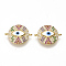 Brass Micro Pave Cubic Zirconia Links Connectors, Cadmium Free & Lead Free, with Enamel, Flat Round with Evil Eye, Golden, 21x16x3mm, Hole: 1.2mm