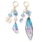 Natural Aquamarine Leverback Earrings, with 304 Stainless Steel Earring Findings, Wing, Golden, 72~86.5mm