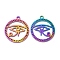 Ion Plating(IP) 304 Stainless Steel Pendants, Flat Round with Eye of Horus Charm, Rainbow Color, 28x24.5x1.5mm, Hole: 2mm