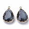 K9 Glass Pendants, with Golden Tone Brass Findings, Faceted, Drop, Prussian Blue, 29~30x19x6~8.5mm, Hole: 2mm