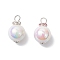 Imitation Pearl Acrylic Pendants, Round, with Brass Rhinestone Spacer Beads and Iron Flat Head Pins, White, 25.5x16mm, Hole: 4.5mm, 2pcs/set
