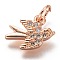 Brass Micro Pave Clear Cubic Zirconia Charms, Long-Lasting Plated, with Jump Ring, Bird, Rose Gold, 9x12x2mm, Hole: 3mm