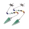 Natural Green Aventurine Hexagonal Pointed Cone Dowsing Pendulum Pendants, with Chakra Gemstone Round Beads, Rack Plating Platinum Tone Brass Triple Goddess Pentagram & Chains, Cadmium Free & Lead Free, 255mm
