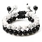 Adjustable Round Natural Howlite & Obsidian Braided Bead Bracelet Sets, Stackable Bracelets for Women Men