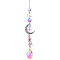 Glass Moon Hanging Suncatcher Pendant Decoration, Teardrop Crystal Ceiling Chandelier Ball Prism Pendants, with Alloy & Iron Findings, Colorful, 420~430mm
