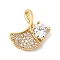 Brass Micro Pave Clear Cubic Zirconia Charms, Real 14K Gold Plated, Leaf, 13.5x13.5x4mm, Hole: 3x1.3mm