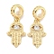 Brass Pave Clear Cubic Zirconia European Dangle Charms, Evil Eye Hamsa Hand Large Hole Pendants, Cadmium Free & Nickel Free & Lead Free, Real 18K Gold Plated, 25mm, Hole: 5mm, Hamsa Hand: 17x11x2mm
