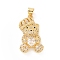 Brass Cubic Zirconia Pendants, Cadmium Free & Lead Free, Golden, Bear with Heart Charms, Clear, 26x15x10mm, Hole: 4x4.5mm