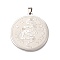 Non-Tarnish 304 Stainless Steel Pendants, Flat Round with Snake & Moon Phase Charm, Stainless Steel Color, 33x30x1.5mm, Hole: 5x3mm
