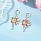 Flower with Cross 304 Stainless Steel Earrings Glass Seeds Leverback Earrings, Golden, Red, 49x20.5mm