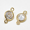 Brass Links, with Cubic Zirconia, Cadmium Free & Nickel Free & Lead Free, Flat Round, Clear, Real 18K Gold Plated, 12x7x3mm, Hole: 1mm