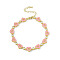 Pink Enamel Heart & Cubic Zirconia Link Chain Bracelet, Brass Jewelry for Women, Golden, 7-5/8 inch(19.4cm)