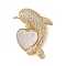 Brass Micro Pave Clear Cubic Zirconia Pendants, Cadmium Free & Lead Free, with Shell, Heart & Fish, Real 18K Gold Plated, 22x19x8mm, Hole: 6.5mm