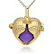 Golden Tone Brass Hollow Heart Cage Pendants, with No Hole Spray Painted Brass Ball Beads, Blue Violet, 28x30x16mm, Hole: 3x8mm