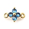 Brass Micro Pave Blue Cubic Zirconia Links, Cadmium Free & Nickel Free & Lead Free, Flower, Real 18K Gold Plated, 8x11.5x3.5mm, Hole: 1.2mm