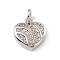 Brass Micro Pave Clear Cubic Zirconia Heart Charms, with Open Jump Rings, Cadmium Free & Lead Free, Platinum, 10x9.5x2.5mm, Jump Ring: 4.5x0.7mm, Inner Diameter: 3mm