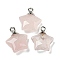 Natural Rose Quartz Pendants, with Rack Plating Brass Findings, Star, 18x15x6mm, Hole: 2mm