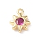 Brass Charms, with Glass, Sun Charm, Real 18K Gold Plated, Medium Violet Red, 8.5x7x2mm, Hole: 0.9mm