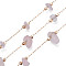 Brass Paperclip Chains, Nickel Free, with Rose Quartz Chips, Unwelded, Real 16K Gold Plated, Pink, 3~13x3~9x2~5mm