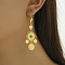 Fashionable Brass Coin Flat Round Hoop Earrings, Real 18K Gold Plated, 70x30mm