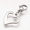 Non-Tarnish 304 Stainless Steel Open Heart Pendants, Hollow, with Stainless Steel Lobster Claw Clasps, Stainless Steel Color, 30mm
