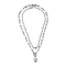 304 Stainless Steel Coffee Bean Chain Necklaces and  Pendant Necklaces Sets, with Brass Micro Pave Cubic Zirconia Lock Pendants, Stainless Steel Color, 15.75 inch(40cm), 19.02 inch(48.3cm), 2pcs/Set