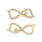 Brass Micro Pave Clear Cubic Zirconia Connector Charms, Cadmium Free & Nickel Free & Lead Free, with Glass, Infinity Links, Real 18K Gold Plated, 31x14.5x4mm, Hole: 1.2mm