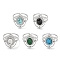 304 Stainless Steel Synthetic Gemstone Cuff Rings, Oval Wide Band Open Rings for Women Men, Stainless Steel Color, 16x18.5mm, Inner diameter: Adjustable.