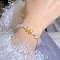 Bowknot Alloy Cat Eye Round Beaded Charm Bracelets, Golden, 7-1/8~8-5/8 inch(18~22cm)