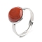 Half Round Natural Red Jasper Finger Rings, 304 Stainless Steel Adjustable Rings for Women, Round: 10mm, US Size 6(16.5mm), 3mm