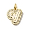 Brass Micro Pave Cubic Zirconia Pendants, Cadmium Free & Nickel Free & Lead Free, with Jump Rings, Real 18K Gold Plated, Letter V, 18x15x2mm, Hole: 3.8mm