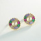 Brass Colorful Cubic Zirconia Stud Earrings, Flat Round, Golden, Letter Z, 16x16mm