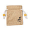Burlap Packing Pouches, Drawstring Bags, with Wood Beads, Bisque, 10~10.1x8.2~8.3cm