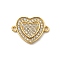 Brass Micro Pave Clear Cubic Zirconia Heart Connector Charms, Lead Free & Cadmium Free, Long-Lasting Plated, Rack Plating, Real 18K Gold Plated, 13x18x2mm, Hole: 1.4mm
