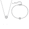 Sterling Silver Micro Pave Clear Cubic Zirconia Flat Round Pendant Necklaces & Link Bracelets Sets, Platinum, Necklaces: 400mm; Bracelets: 150mm
