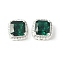 Brass Micro Pave Cubic Zirconia Beads, Cadmium Free & Nickel Free & Lead Free, Square, 925 Sterling Silver Plated, Green, 11x11x7mm, Hole: 2mm