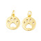 Rack Plating Brass Pendants, Cadmium Free & Lead Free, Long-Lasting Plated, Flat Round with Paw Print, Real 18K Gold Plated, 14x12x1mm, Hole: 3mm